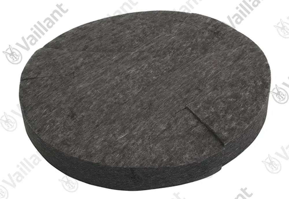 Runde Isolierung aus Vliesmaterial in dunkler Farbe, geeignet für Vaillant Produkte. Die Struktur zeigt eine flache, gleichmäßige Oberfläche.